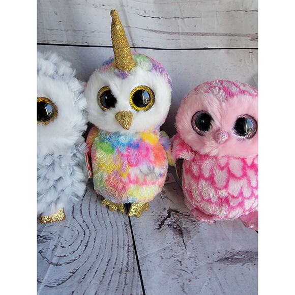 ty beanie boos lot 4 Owls enchanted Owlett Owen Pinky Stuffed Animals - Picture 3 of 12